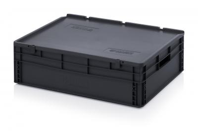 ESD Antistatic Euro Container Boxes with hinged lid - 80 x 60 x 24 cm (L x W x H) - 666 ESD ED 86/22 HG